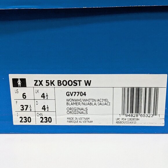 Adidas Women's ZX 5K BOOST GV7704 Wonder White/White Tint/Acid Yellow - Size 6 - Picture 7 of 9
